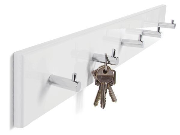 Wandgarderobe Weiss Hochglanz - Chromfarben/Weiss, Konventionell, Holzwerkstoff/Metall (57/8/5cm) - Mömax