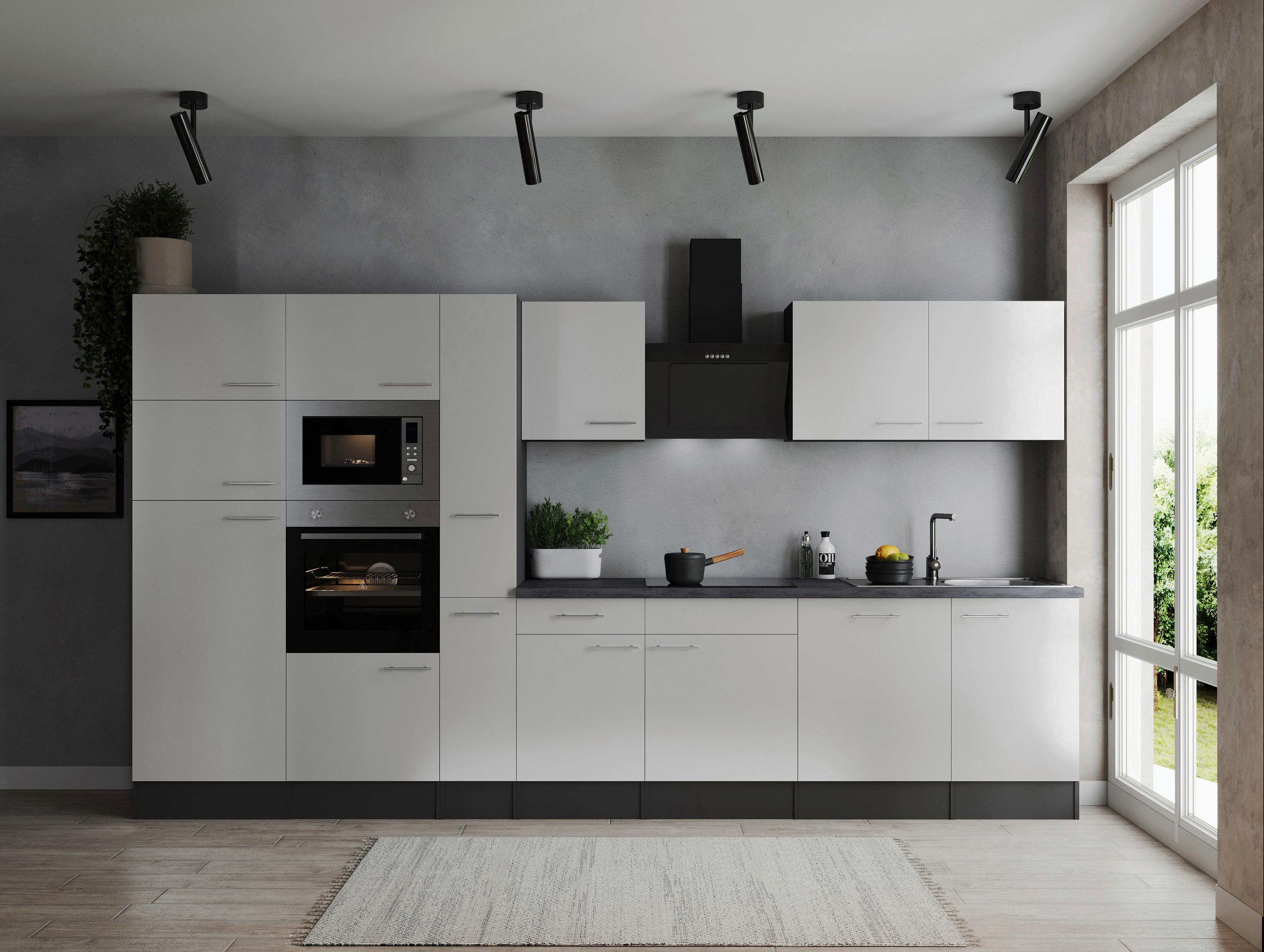 Kuhinjski Blok Z Aparati Oliver, 370cm - srebrne barve/siva, Design, kovina/leseni material (370cm) - Respekta