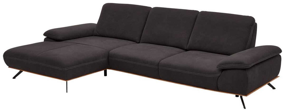 Wohnlandschaft Erling Dunkelbraun - Beige/Dunkelbraun, MODERN, Leder/Metall (187/89/322cm) - Premium Living