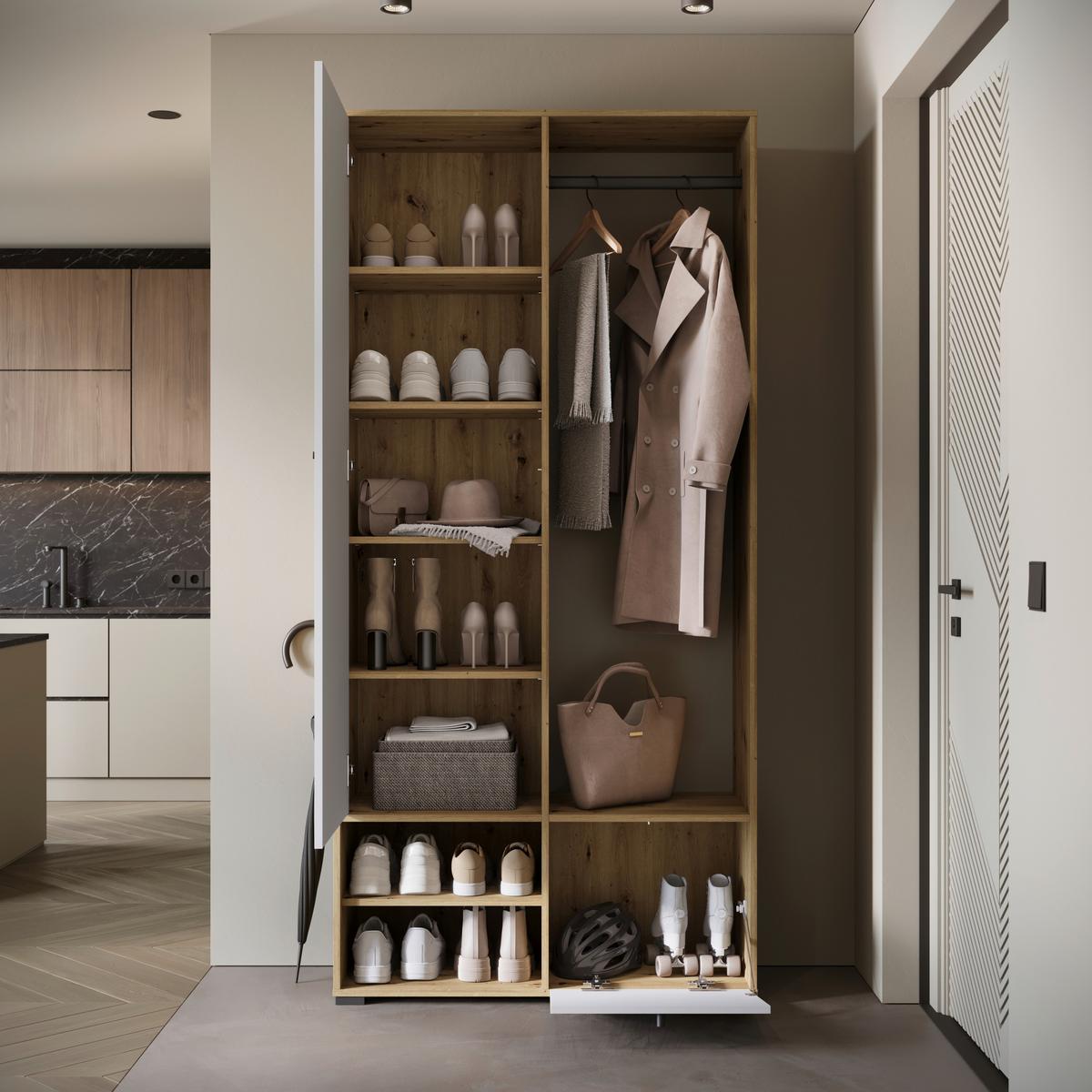 Garderobe Dino ca. 90x190 cm Eiche Artisan/Weiß - Weiß/Eiche Artisan, Trend, Holzwerkstoff (90/190/33cm) - MID.YOU