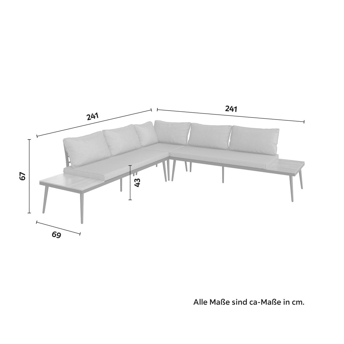 Loungegarnitur-Set Lorena Grau Akazie Metall/Outdoorstoff - Schwarz/Grau, MODERN, Holz/Textil (241/67/69cm) - Bessagi Garden