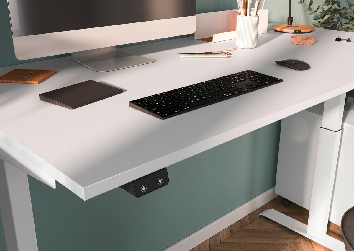 Schreibtisch Ribera in Weiß - Weiß, MODERN, Holzwerkstoff/Metall (120/80/72-120cm) - Premium Living