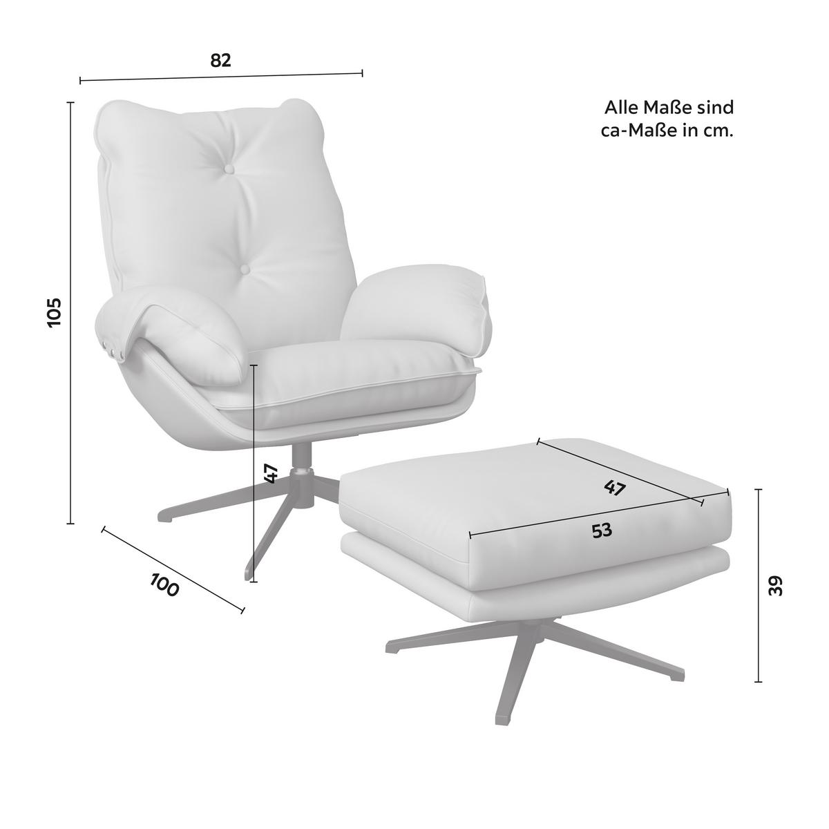 Sessel Andrea Lederlook Beige Drehbar - Beige/Schwarz, MODERN, Holz/Textil (82/105/100cm) - Bessagi Home