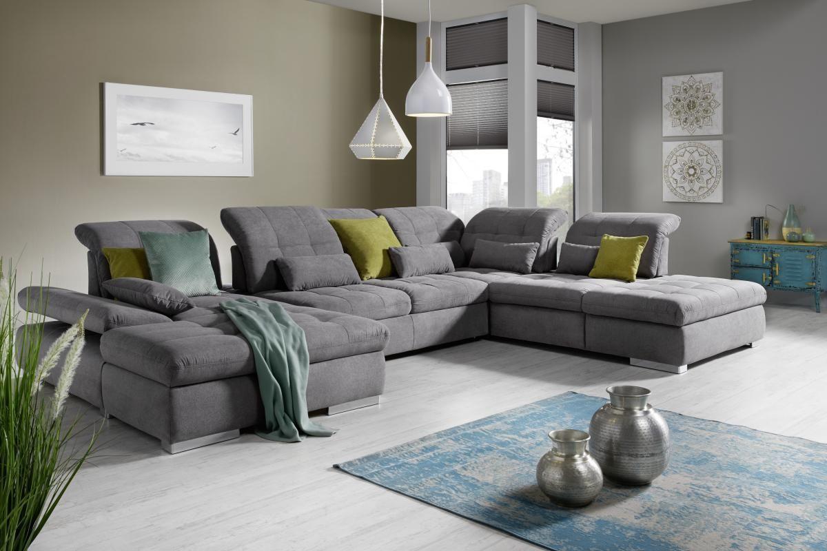 Wohnlandschaft Sanfino in Grau - Chromfarben/Grau, Holz/Holzwerkstoff (187/401/270cm) - Premium Living