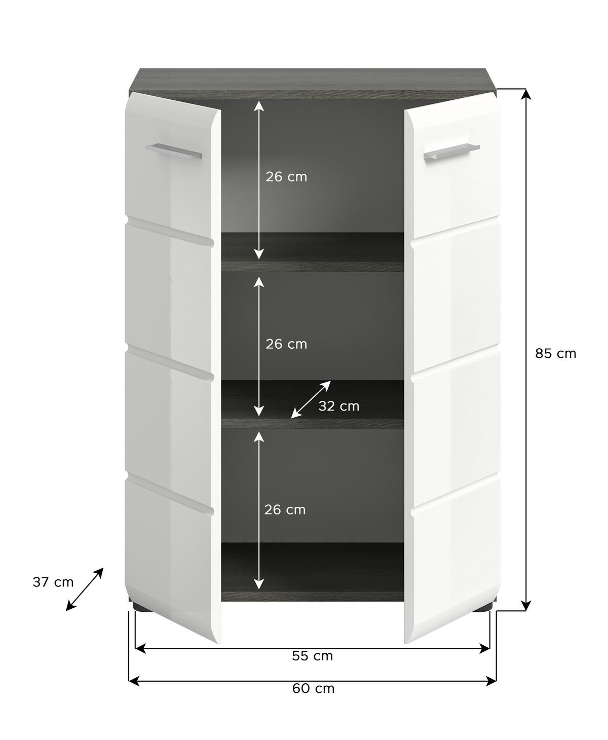Kommode Salsa ca. 60x85x37 cm Weiß/Rauchsil. - Weiß Hochglanz/Silberfarben, Design, Holzwerkstoff/Kunststoff (60/85/37cm) - MID.YOU