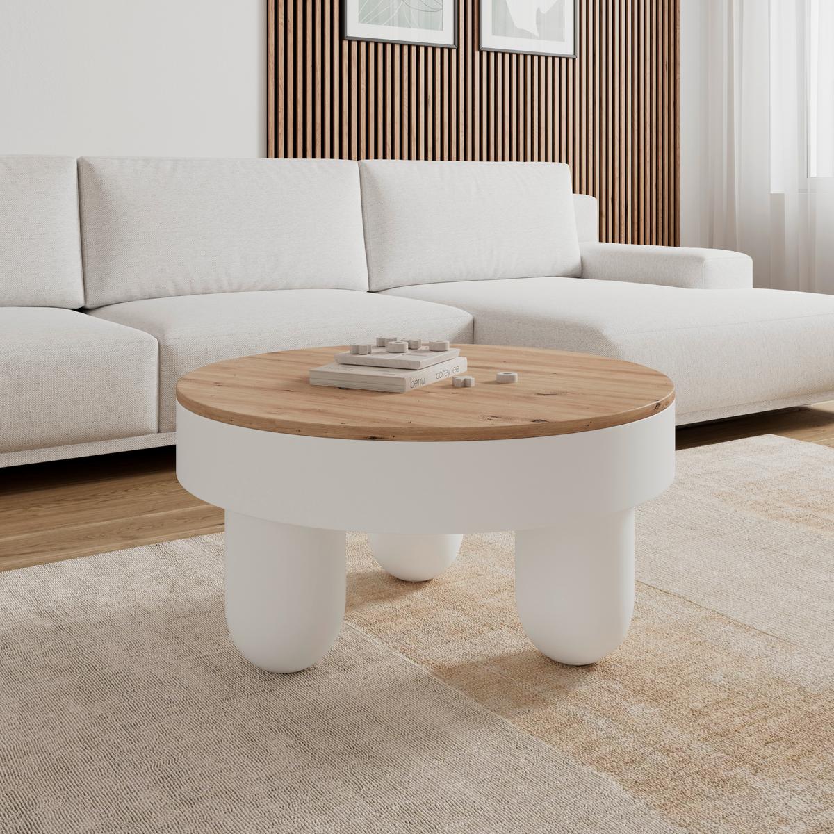 Klubska Miza Gabrielle, Bela, Barva Hrasta - barve hrasta/bela, Moderno, leseni material (80/80/42cm) - Bessagi Home