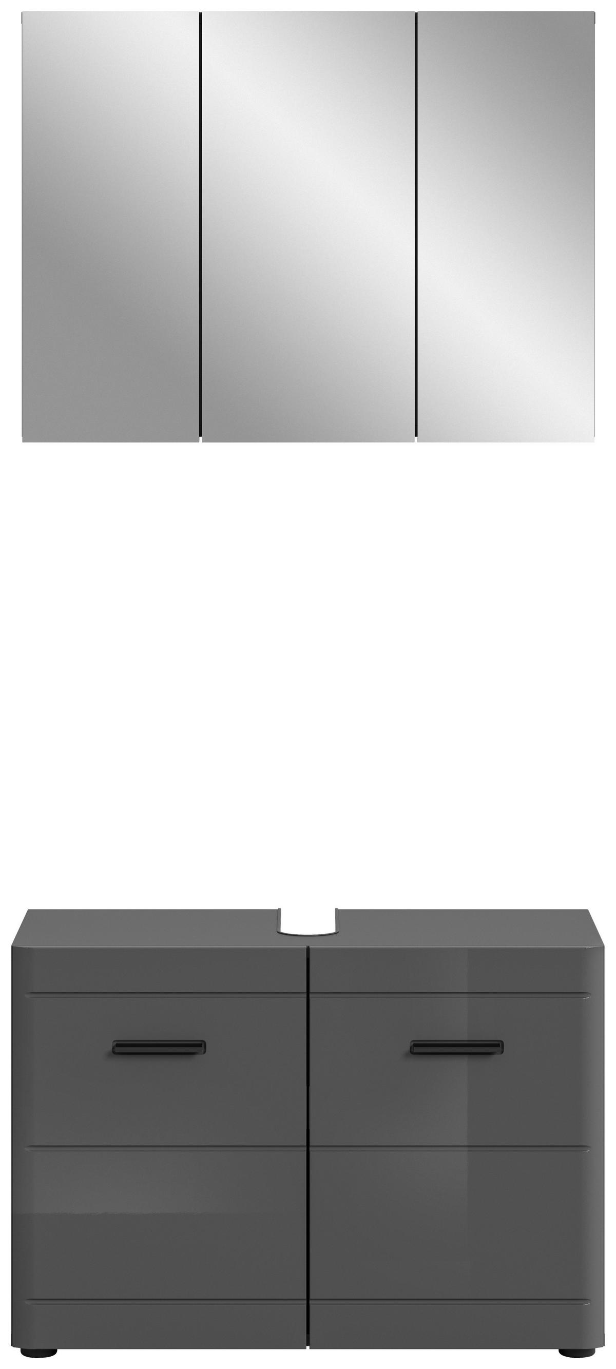 Badezimmer Soft 2-tlg. ca. 80 cm Grau hochglanz - Grau Hochglanz/Schwarz, MODERN, Holzwerkstoff (80cm) - MID.YOU
