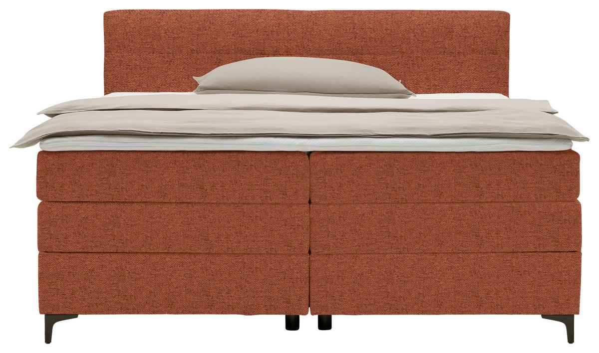 Boxspringbett Bari Terracotta ca. 200x200cm - Terracotta/Schwarz, KONVENTIONELL, Textil/Metall (200/200cm) - Based