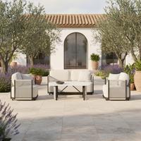 Loungegarnitur Coralie Creme Metall/Outdoorstoff +Abdeckung - Anthrazit/Creme, MODERN, Textil/Stein (155/62cm) - Bessagi Garden