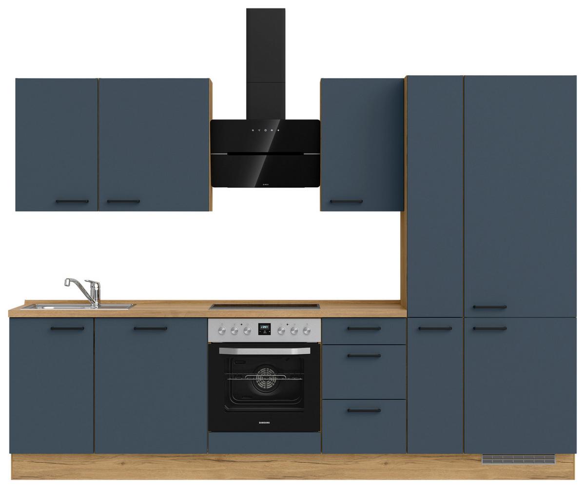 Küchenblock Easytouch High m. Geräten Dunkelblau - Eichefarben/Schwarz, MODERN, Holzwerkstoff/Metall (300cm) - Nobilia