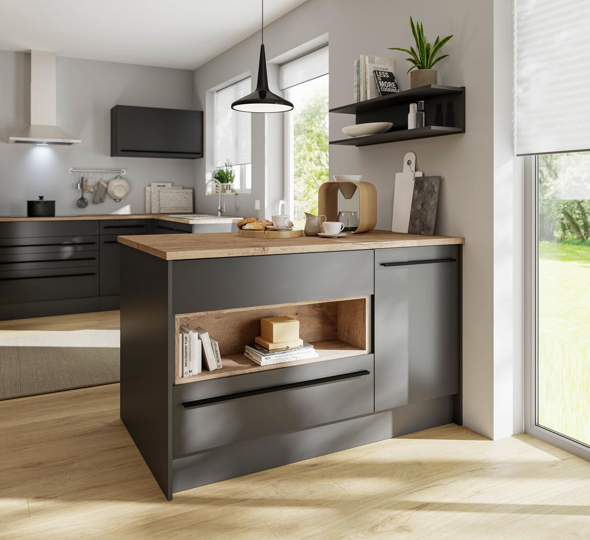 Insulă de bucătărie JAZZ - culoare lemn stejar/negru, Modern, material pe bază de lemn (140/90/90cm) - Modern Living