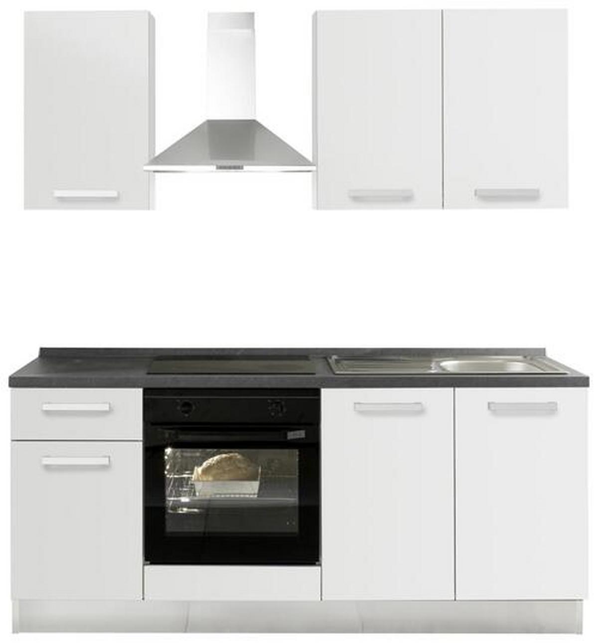Küchenblock Belluna Weiß/Grau B: 195 cm - Dunkelgrau/Alufarben, Basics, Holzwerkstoff/Kunststoff (195cm) - MID.YOU