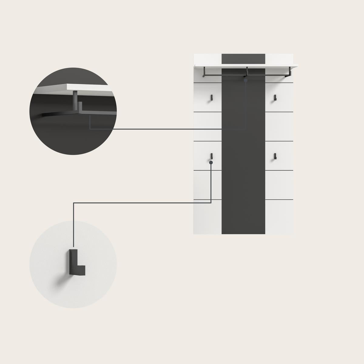 Predsoba Canu, Bela, Siva, 3-Delna - siva/bela, Design, leseni material (175/190/37cm) - Livetastic