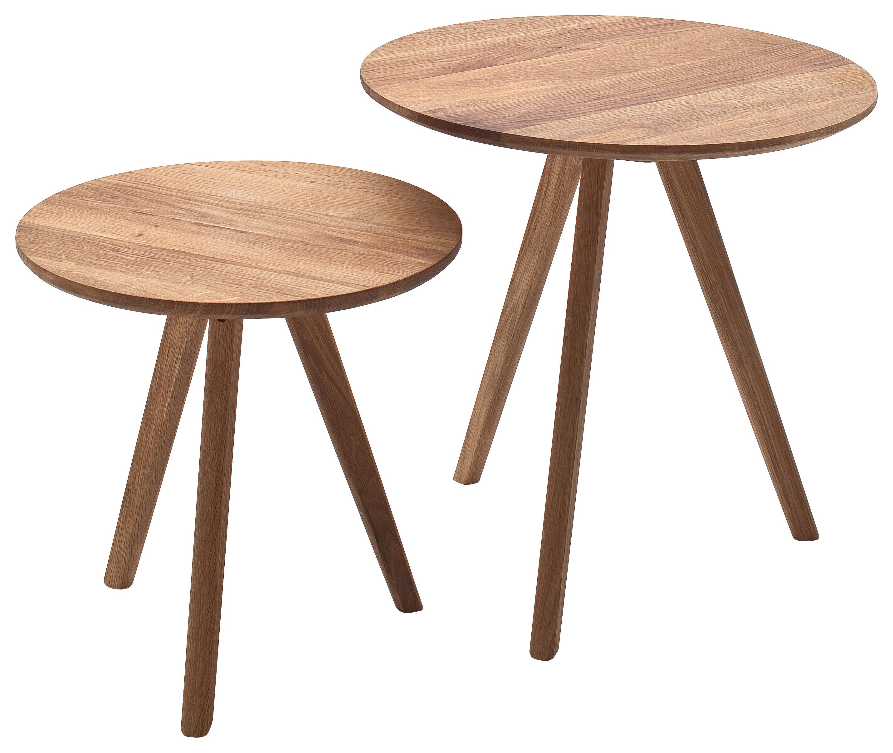 ZESTAW STOLIKÓW KAWOWYCH GENNY - kolor dębowy/kolor naturalny, Modern, drewno (40-50/40-50/40-45cm) - Xora