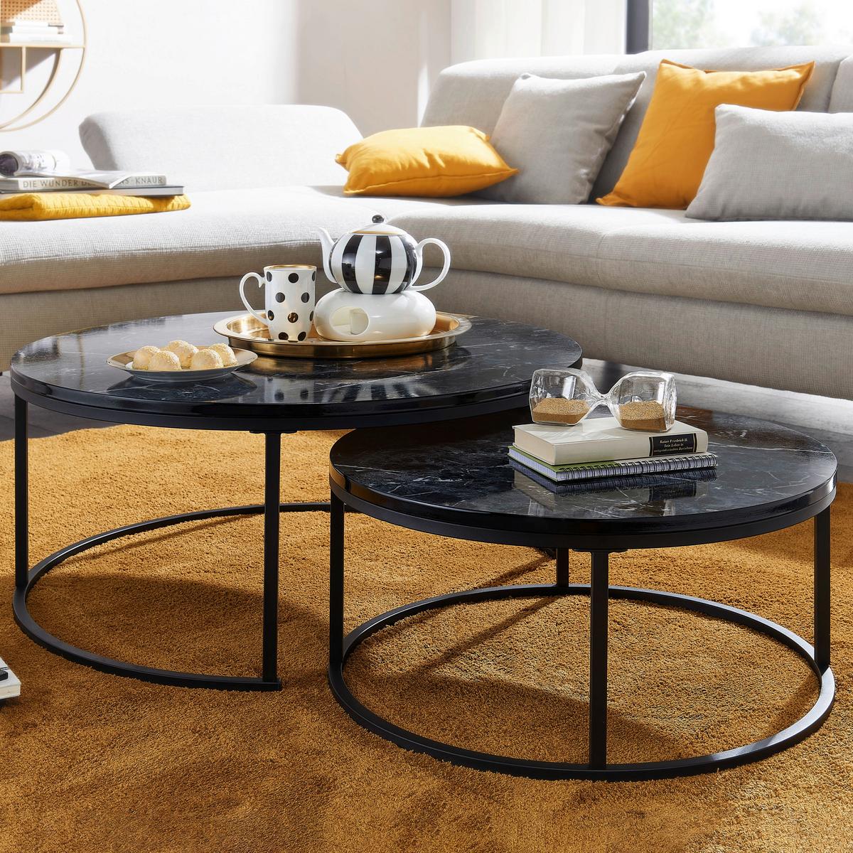 Satztisch in Schwarz, 2-teilig - Schwarz, MODERN, Holzwerkstoff/Metall (80/80/36cm) - MID.YOU