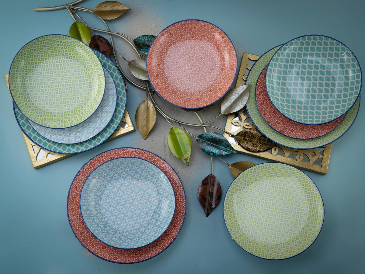 Tafelservice Multicolor, 12-teilig - Blau/Rot, Basics, Keramik (30,5/30/32cm) - Creatable