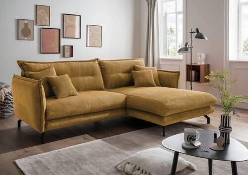 Wohnlandschaft Lava Goldfarben Cord - Goldfarben/Schwarz, MODERN, Textil/Metall (255/180cm) - Livetastic