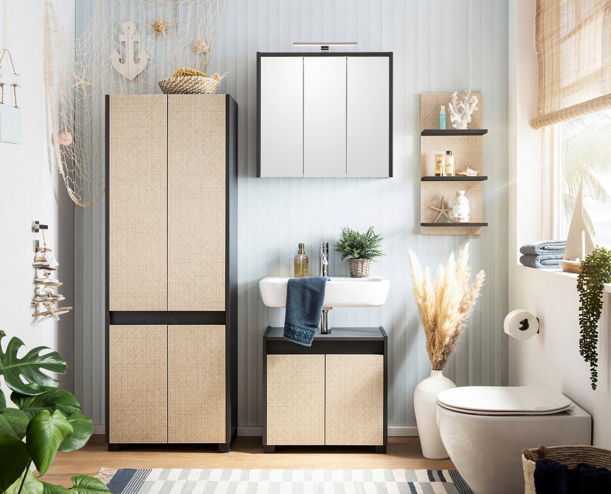Hochschrank Sander Anthrazit/Beige - Beige/Schwarz, MODERN, Holzwerkstoff/Kunststoff (56,9/164,5/33cm) - MID.YOU