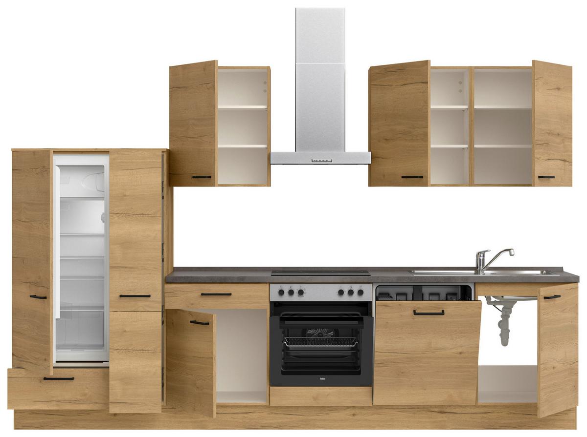 Küchenblock Structura Low m. Geräten Eiche - Schieferfarben/Eichefarben, MODERN, Holzwerkstoff/Metall (330cm) - Nobilia