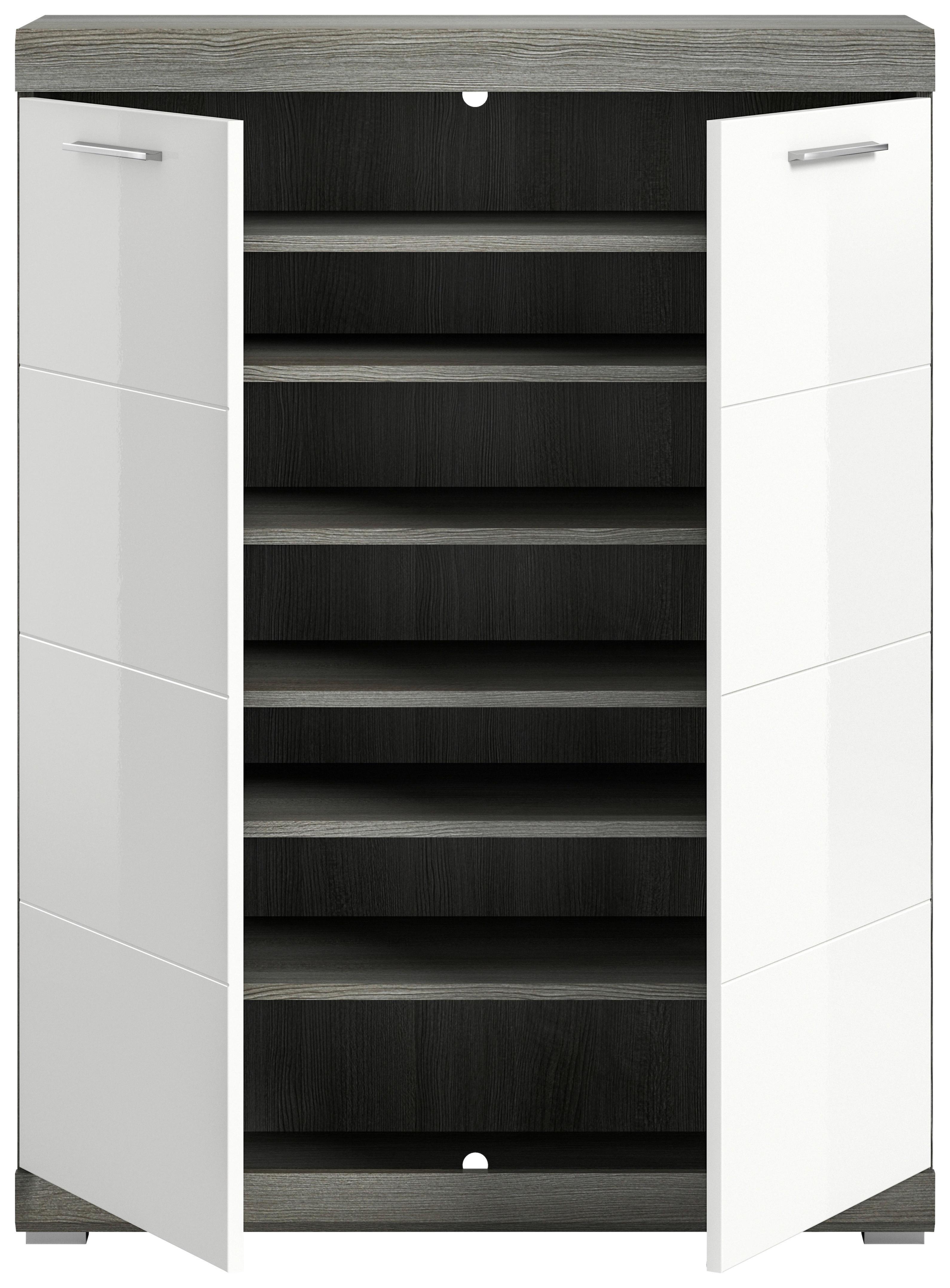 Schuhschrank Scout ca. 90x120x37 cm Weiß/Grau - Chromfarben/Weiß Hochglanz, Design, Holzwerkstoff/Kunststoff (90/120/37cm) - MID.YOU