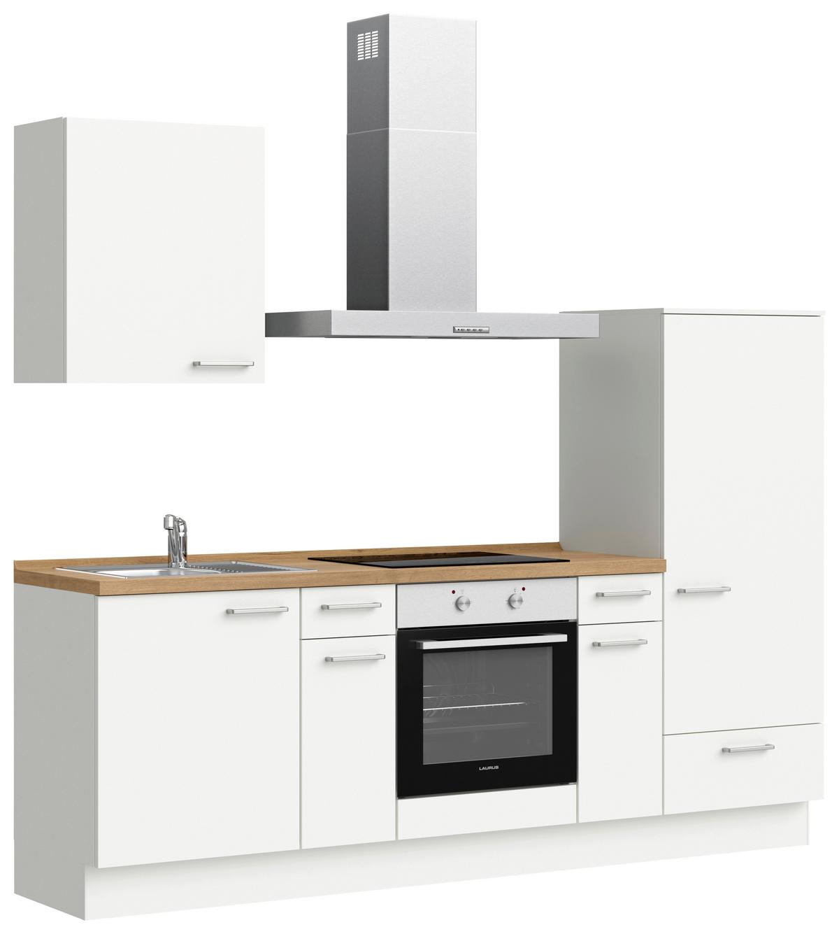 Küchenblock Touch Low m. Geräten Weiß - Edelstahlfarben/Eichefarben, MODERN, Holzwerkstoff/Metall (240cm) - Nobilia