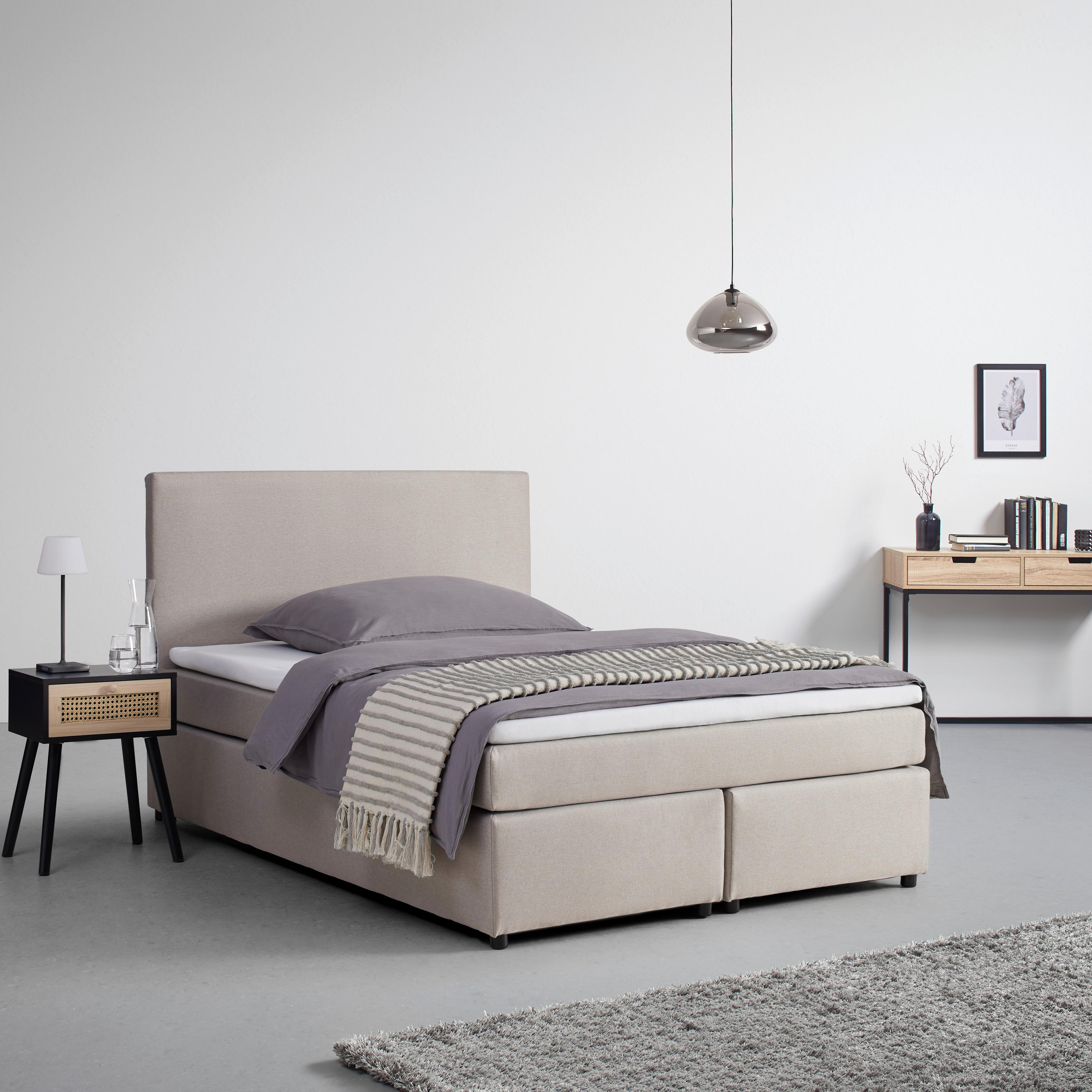 Boxbett Florinda ca. 140x200cm Beige mit Topper - Beige/Schwarz, MODERN, Holz/Kunststoff (140/200cm) - Bessagi Home