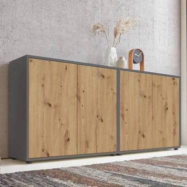 Sideboard Mailand Set 2 Anthrazit/Eiche - Anthrazit/Schwarz, MODERN, Holzwerkstoff/Kunststoff (158/73/33cm) - MID.YOU