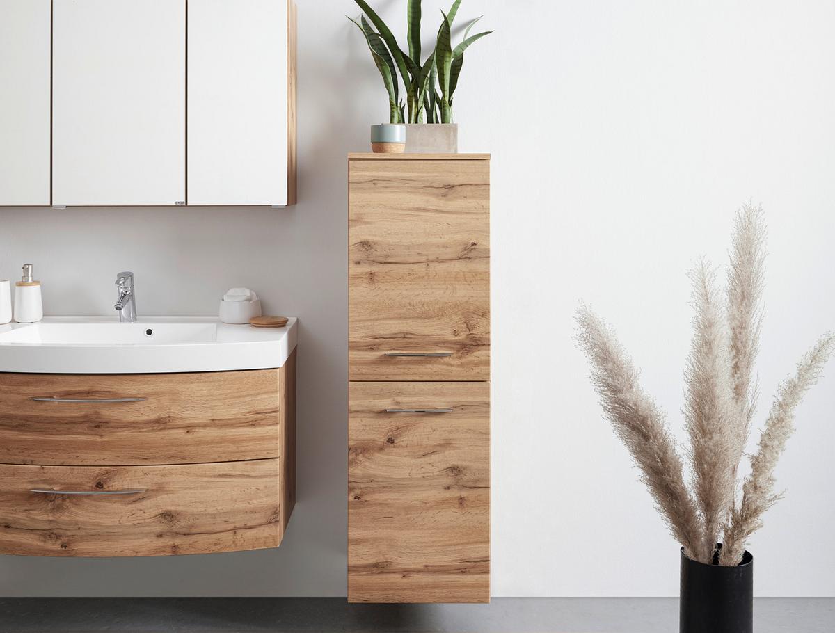 Srednje Visoka Omara Florida, Barva Hrasta - barve kroma/barve hrasta, Moderno, kovina/leseni material (40/130/35cm) - Premium Living