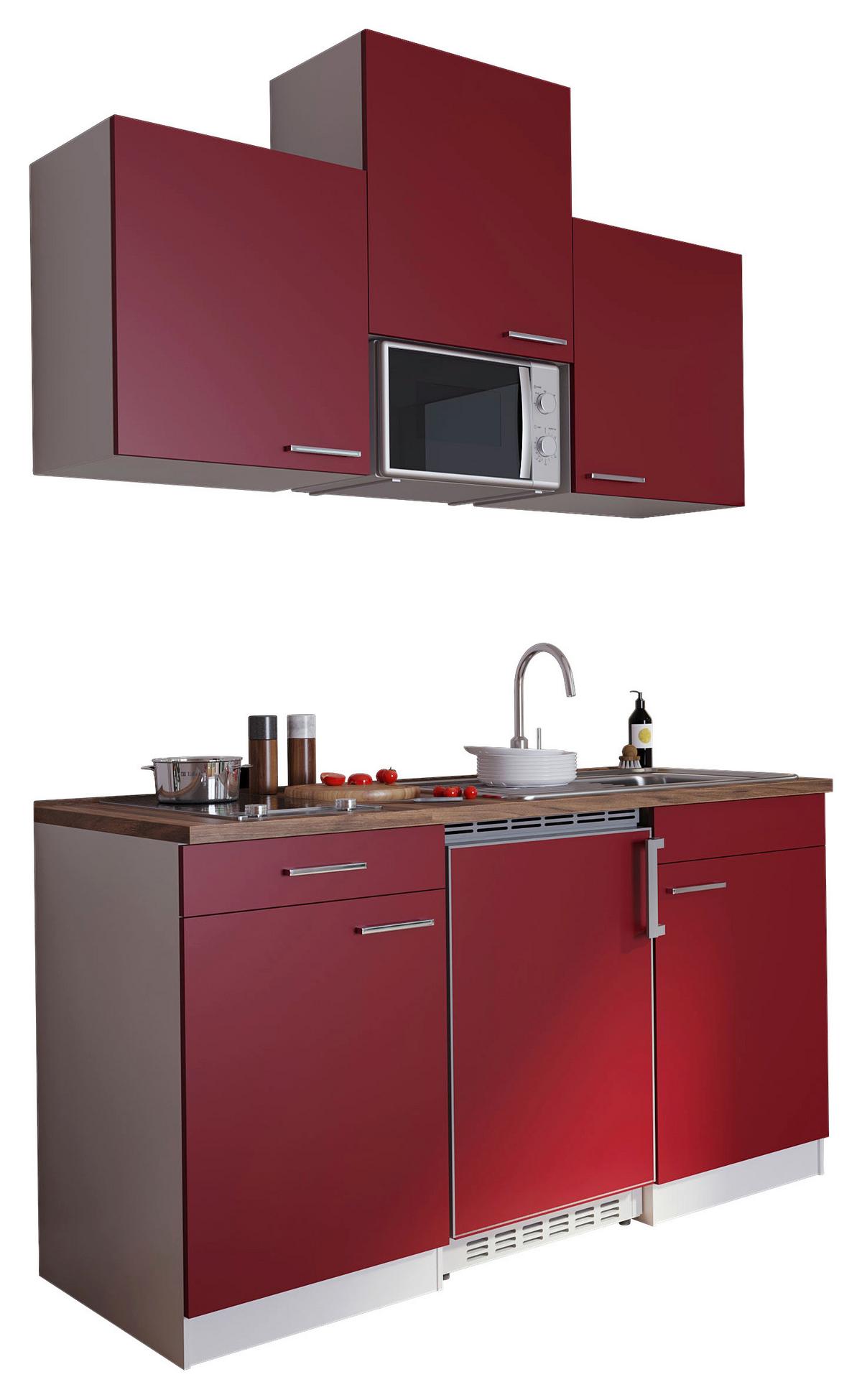 Miniküche Economy m. Geräten Rot B: ca. 150 cm - Edelstahlfarben/Rot, Basics, Holzwerkstoff/Kunststoff (150cm) - Respekta