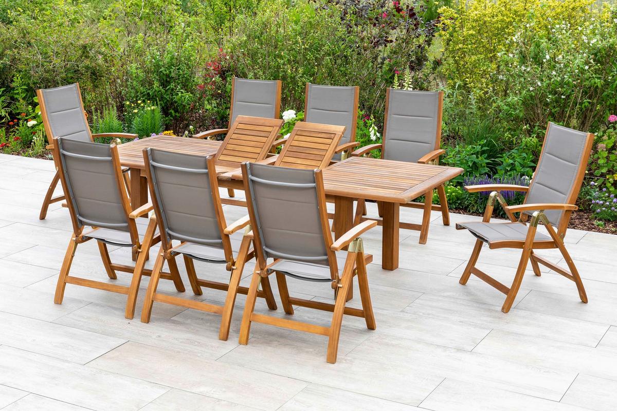Gartengarnitur Acapulco 9tlg. Akazie/Textil - Naturfarben/Grau, ROMANTIK / LANDHAUS, Holz/Textil - Gardenson
