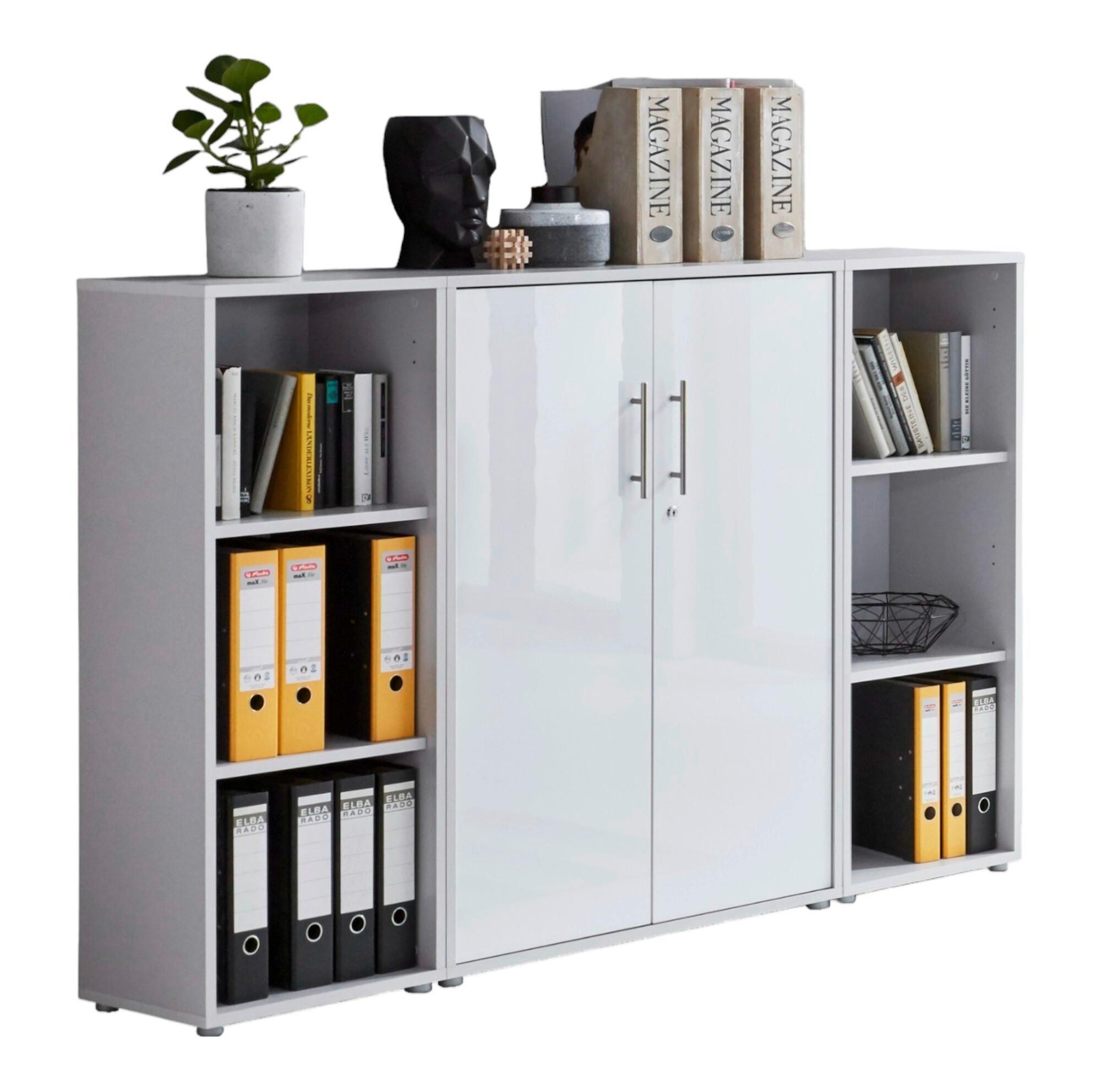 Aktenschrank Office Edition Sw Set 2 niedrig Grau/Weiß - Weiß Hochglanz/Grau, MODERN, Holzwerkstoff (173/114/33cm) - MID.YOU