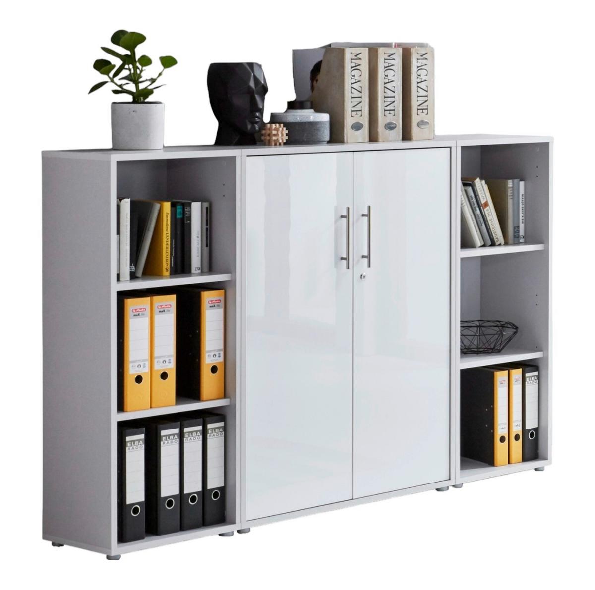 Aktenschrank Office Edition Sw Set 2 niedrig Grau/Weiß - Weiß Hochglanz/Grau, MODERN, Holzwerkstoff (173/114/33cm) - MID.YOU
