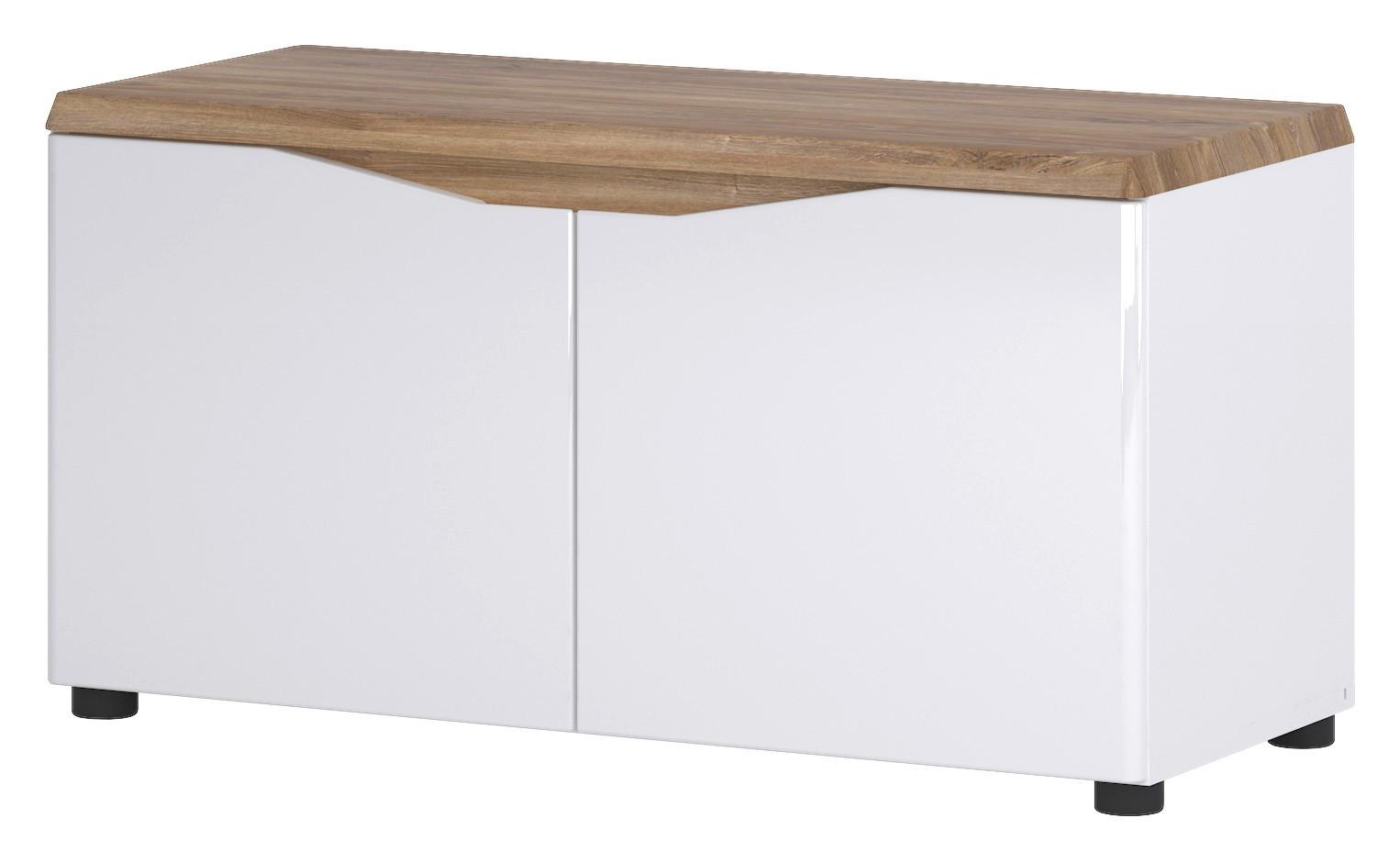 Bancă pentru hol TOLEDO - culoare lemn stejar/alb lucios intens, Modern, material pe bază de lemn (90,7/47/38cm) - Modern Living