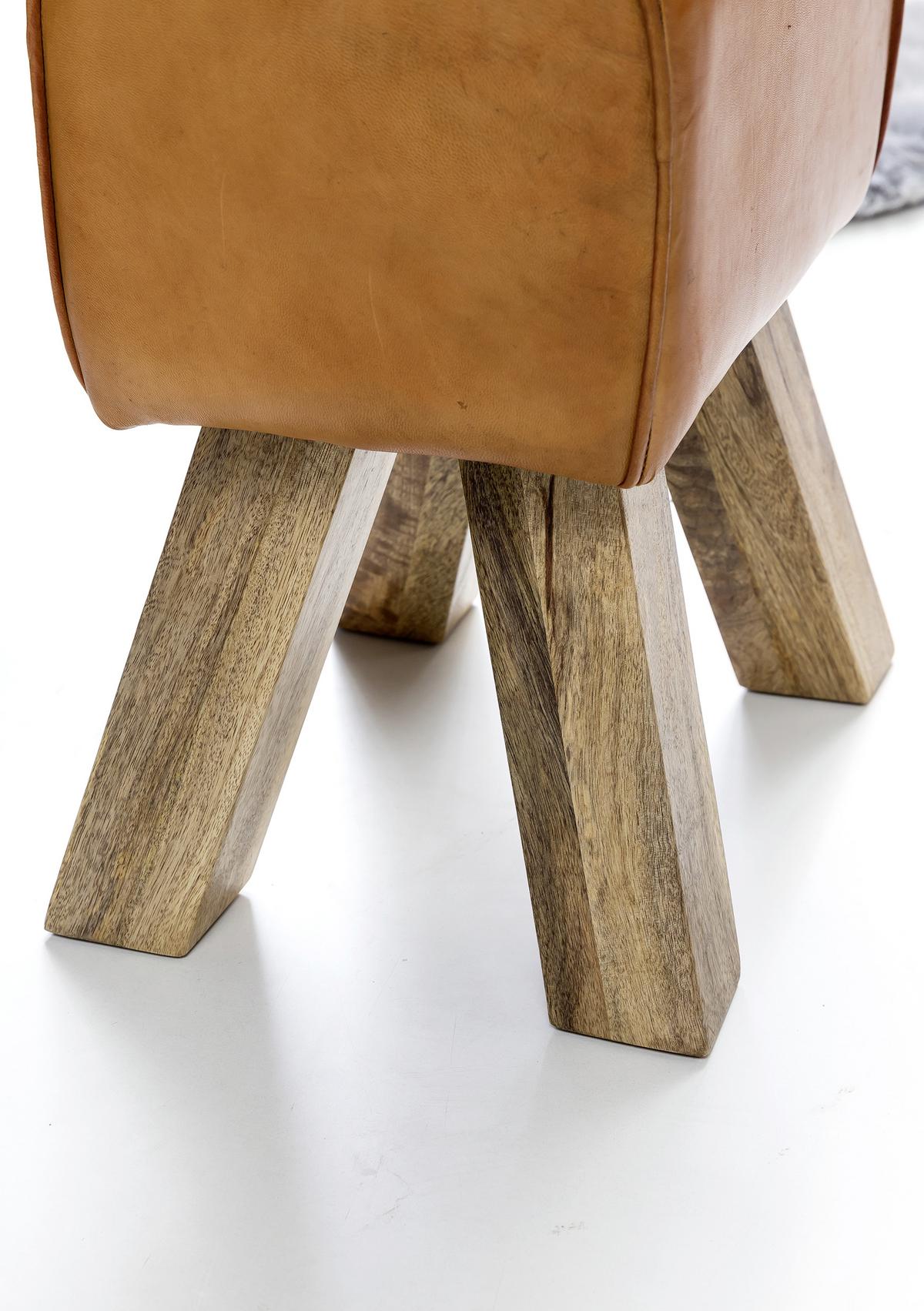 Hocker WL5.108 ca. 40x47 cm Braun/Echtleder - Braun, Natur, Leder/Holz (40/47/30cm) - MID.YOU