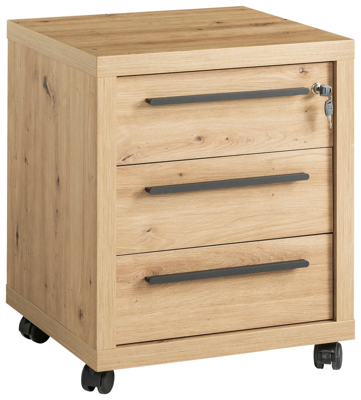 Rollcontainer in Eiche Artisan - Anthrazit/Eiche Artisan, Modern, Holzwerkstoff/Kunststoff (54/63/45cm) - Mömax