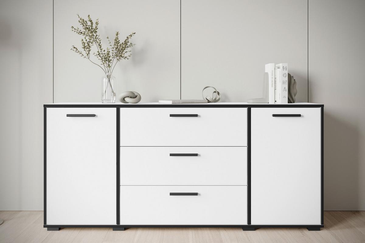 Sideboard Bogota Weiß/Schwarz - Weiß Hochglanz/Graphitfarben, Basics, Holzwerkstoff/Kunststoff (150/68/40cm) - P & B