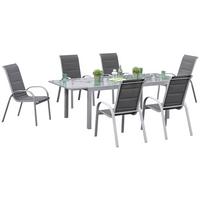 Gartenmöbel Set 7-tlg Amalfi di Lusso Metall/Glas/Textil - Silberfarben/Braun, KONVENTIONELL, Glas/Textil - Gardenson