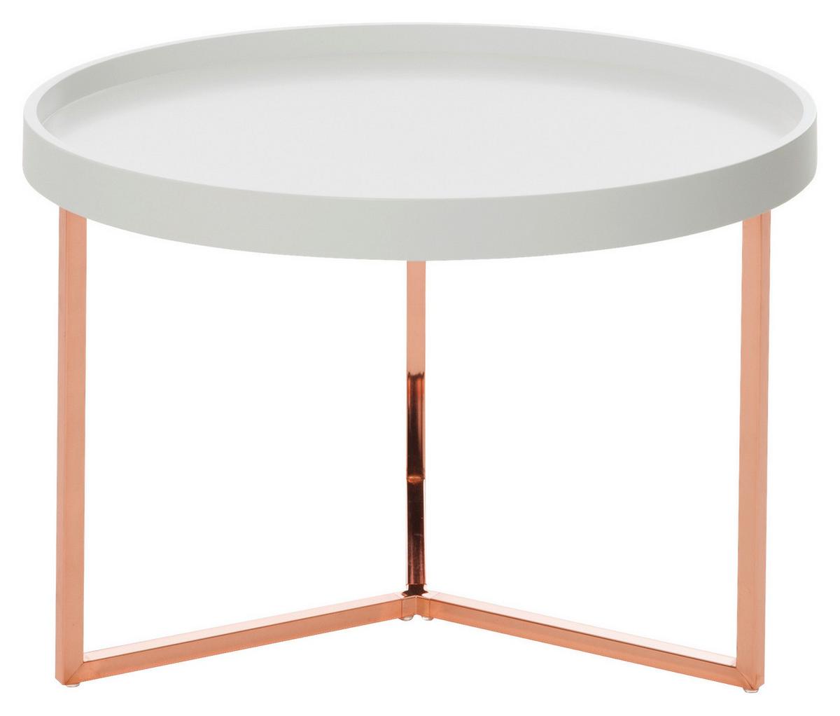 Couchtisch Ø ca. 58,5 cm Weiß - Weiß/Kupferfarben, Design, Holz/Holzwerkstoff (58,5/58,5/42cm) - MID.YOU