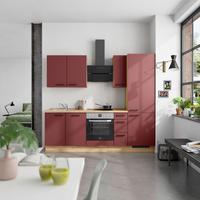 Küchenblock Easytouch High m. Geräten Dunkelrot - Eichefarben/Schwarz, MODERN, Holzwerkstoff/Metall (240cm) - Nobilia