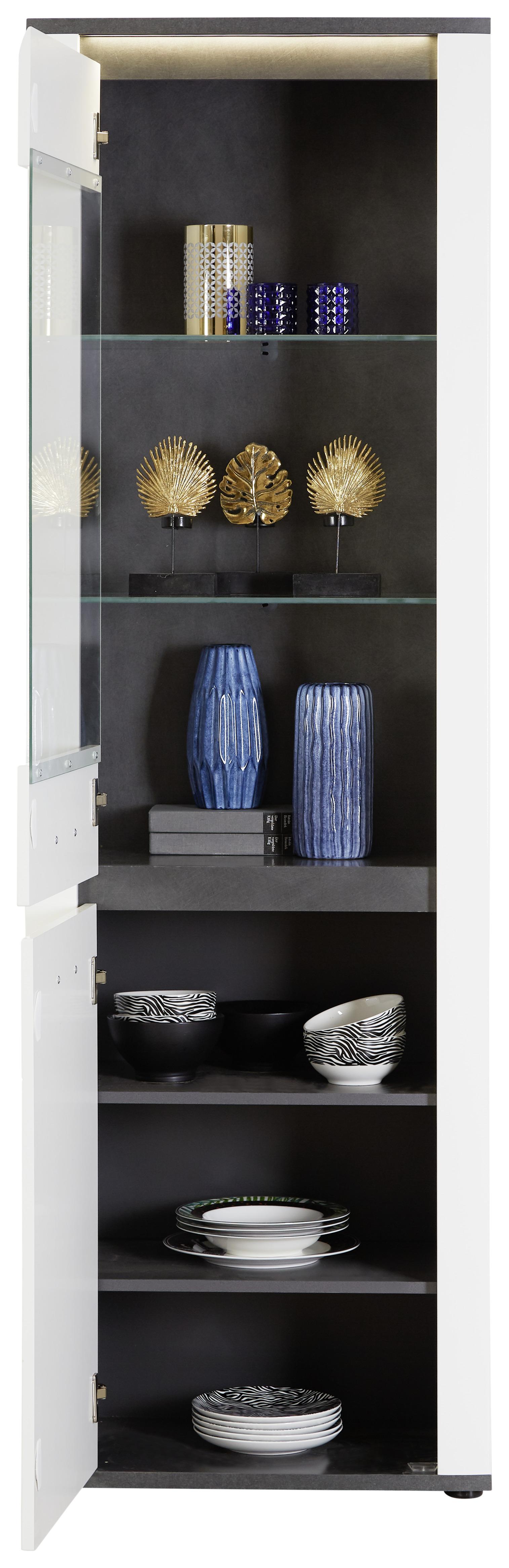 Vitrina Alassio - barve kroma/črna, Moderno, kovina/umetna masa (61,7/200/37,5cm) - Premium Living