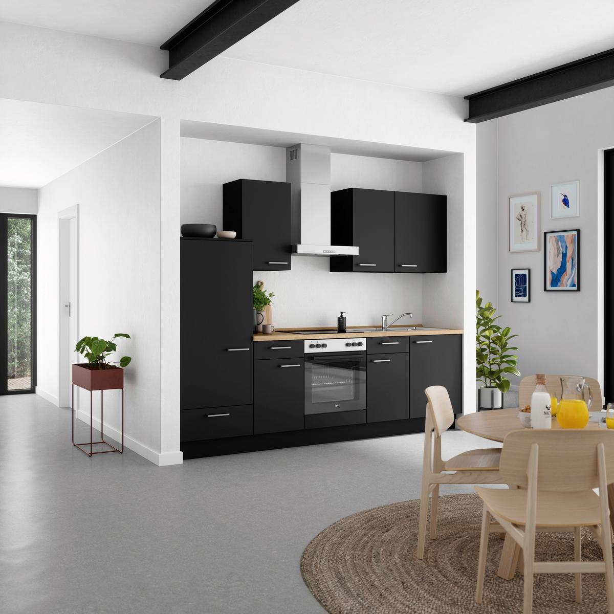 Küchenblock Touch Low m. Geräten Schwarz - Edelstahlfarben/Eichefarben, MODERN, Holzwerkstoff/Metall (270cm) - Nobilia