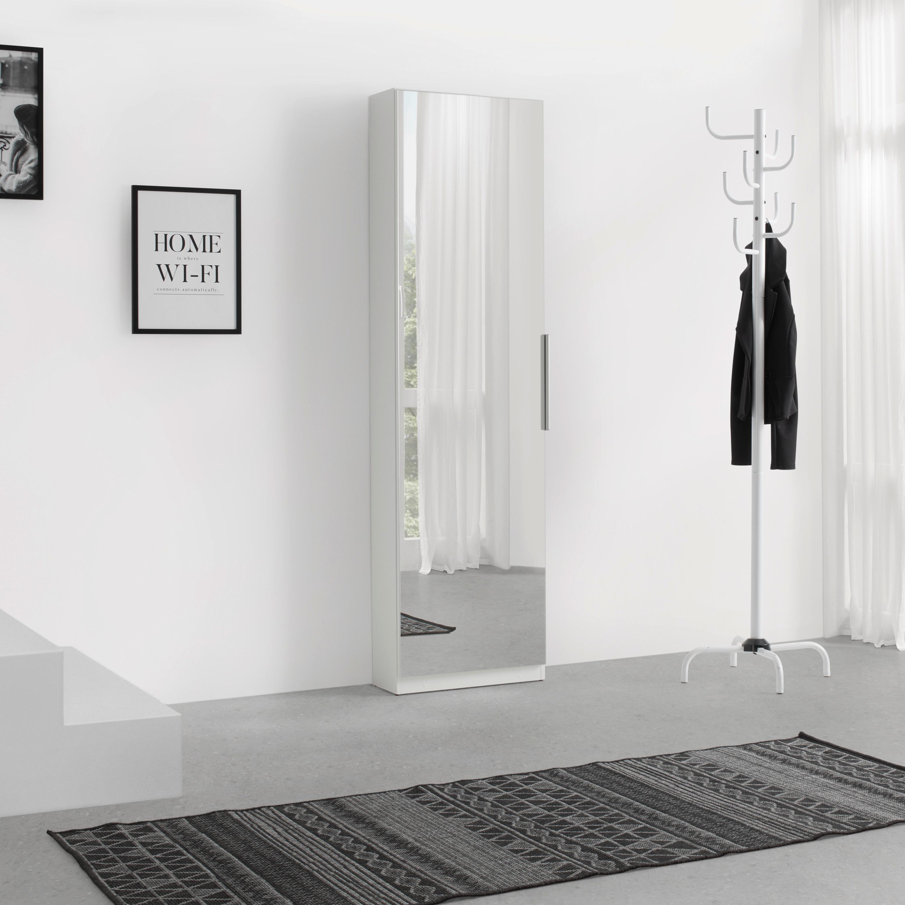 Schuhschrank Calma Weiß Schuhe bis Gr. 43 - Alufarben/Schwarz, KONVENTIONELL, Holzwerkstoff/Kunststoff (50/179,7/20cm) - Mömax