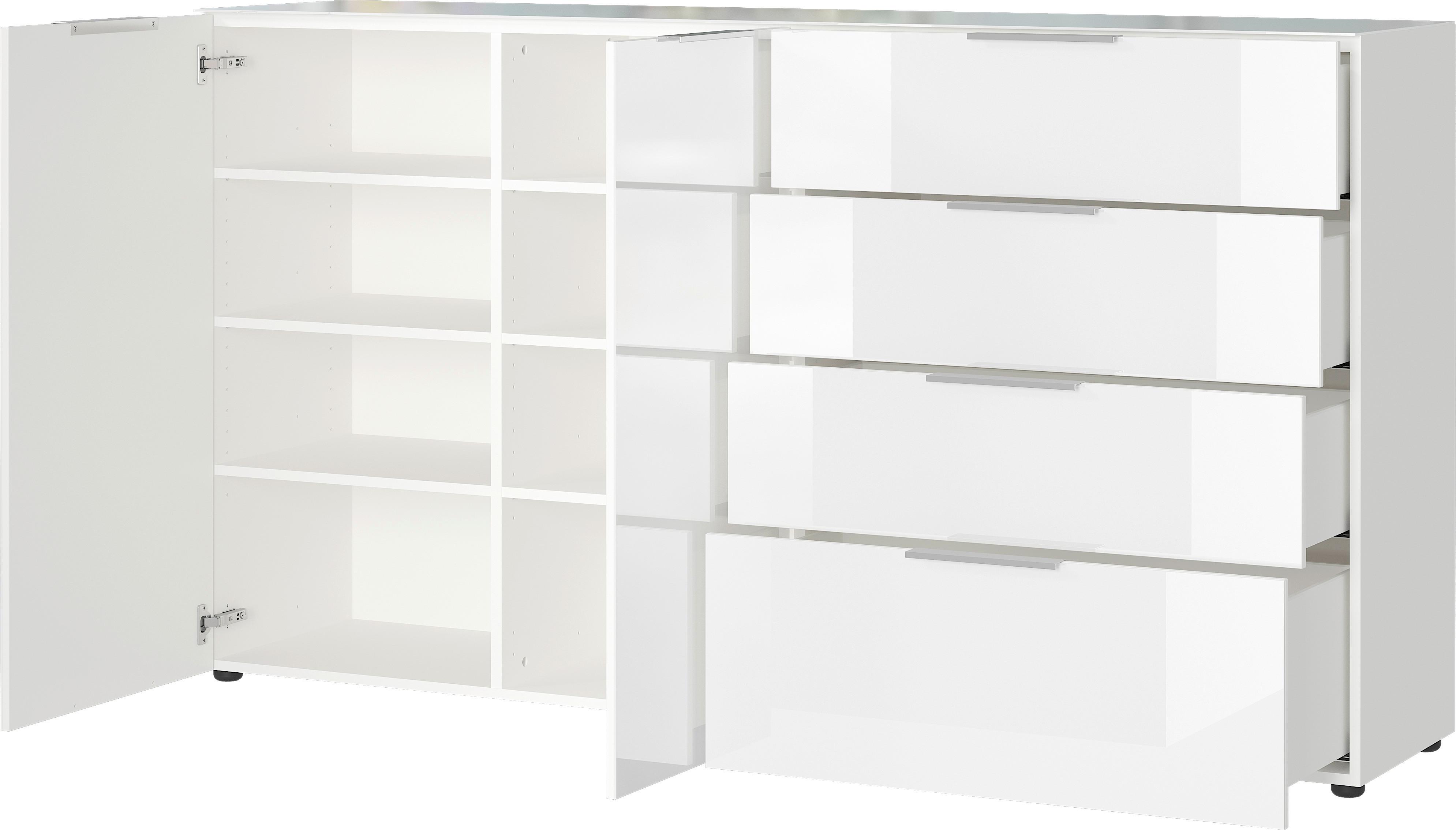 KOMODA SZEROKA OAKLAND - biały/czarny, Modern, materiał drewnopochodny/tworzywo sztuczne (184/102/42cm) - Premium Living
