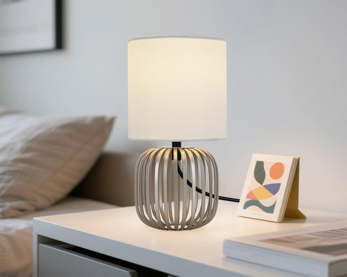 Tischleuchte Driti Weiß Max. 25 Watt - bijela/boje šampanjca, Moderno, metal/tekstil (13/13/25cm) - Mömax