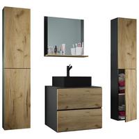 Kopalnica Lendas Xl, Antracit, Medeni Hrast - črna/medeni hrast, Moderno, steklo/leseni material (127cm) - MID.YOU