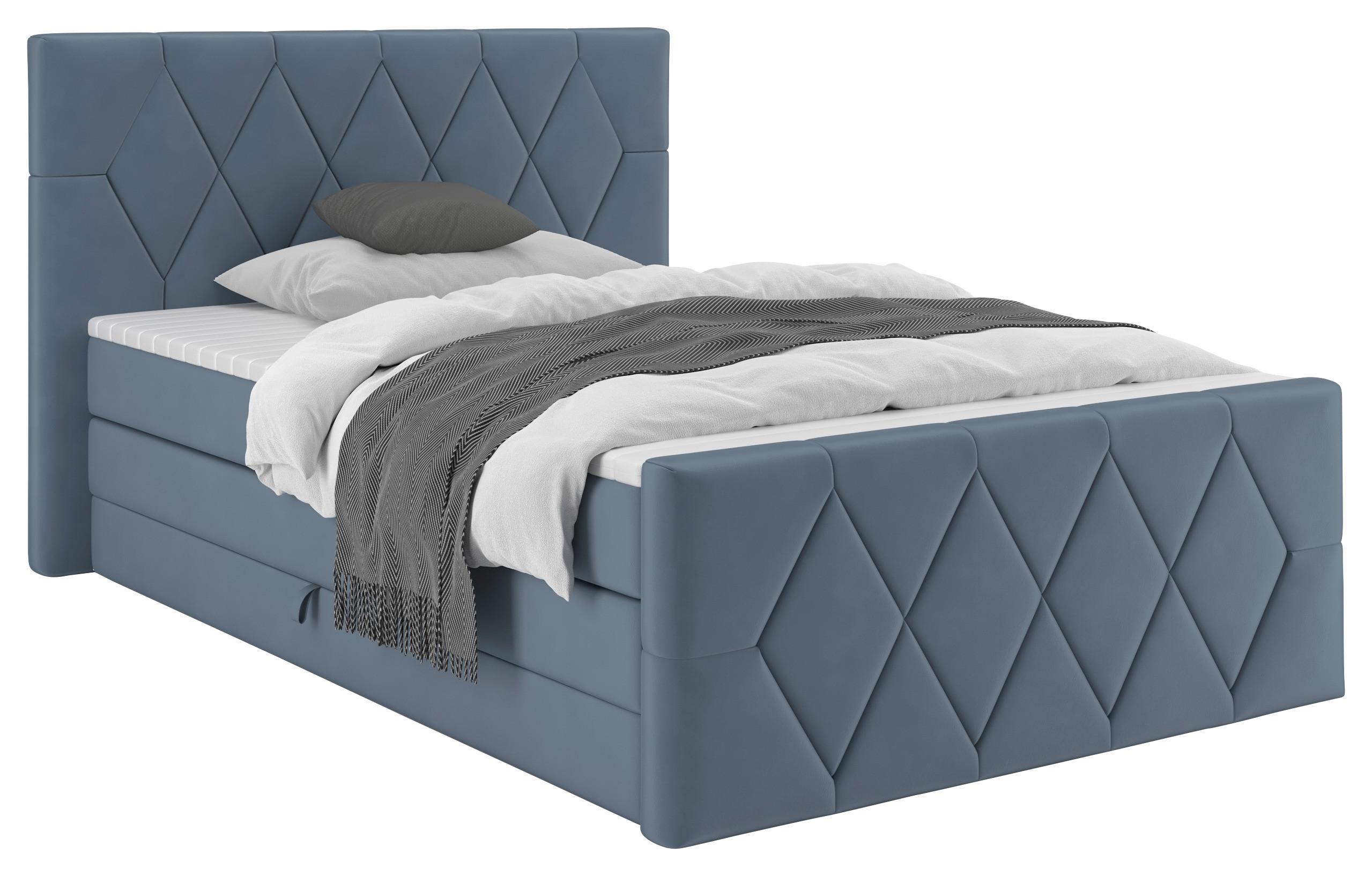 Boxspringbett Josie B Graublau ca. 140x200cm - Graublau/Schwarz, KONVENTIONELL, Holz/Holzwerkstoff (140/200cm) - Mömax