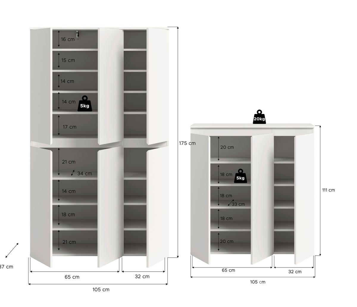Garderobenschrank Scarpa Weiß - Schwarz/Weiß, Design, Holzwerkstoff/Kunststoff (235/175/37cm) - Livetastic