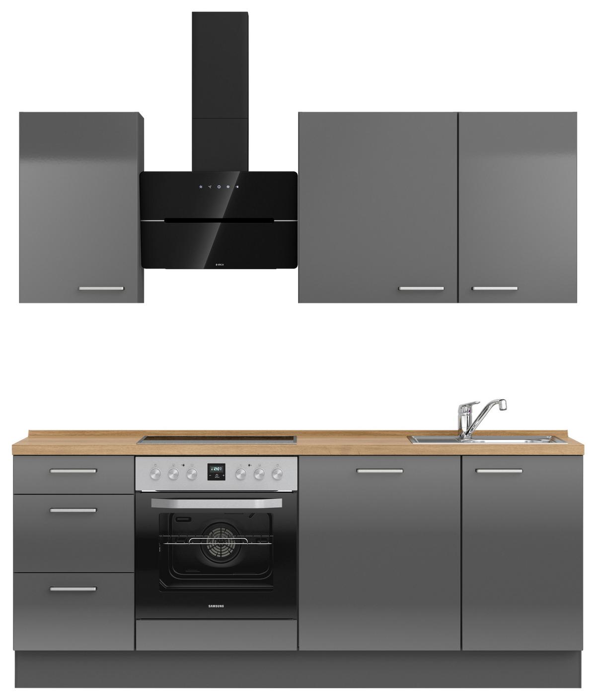 Küchenblock Flash m. Geräten Schieferfarben - Schieferfarben/Edelstahlfarben, MODERN, Holzwerkstoff/Metall (210cm) - Nobilia