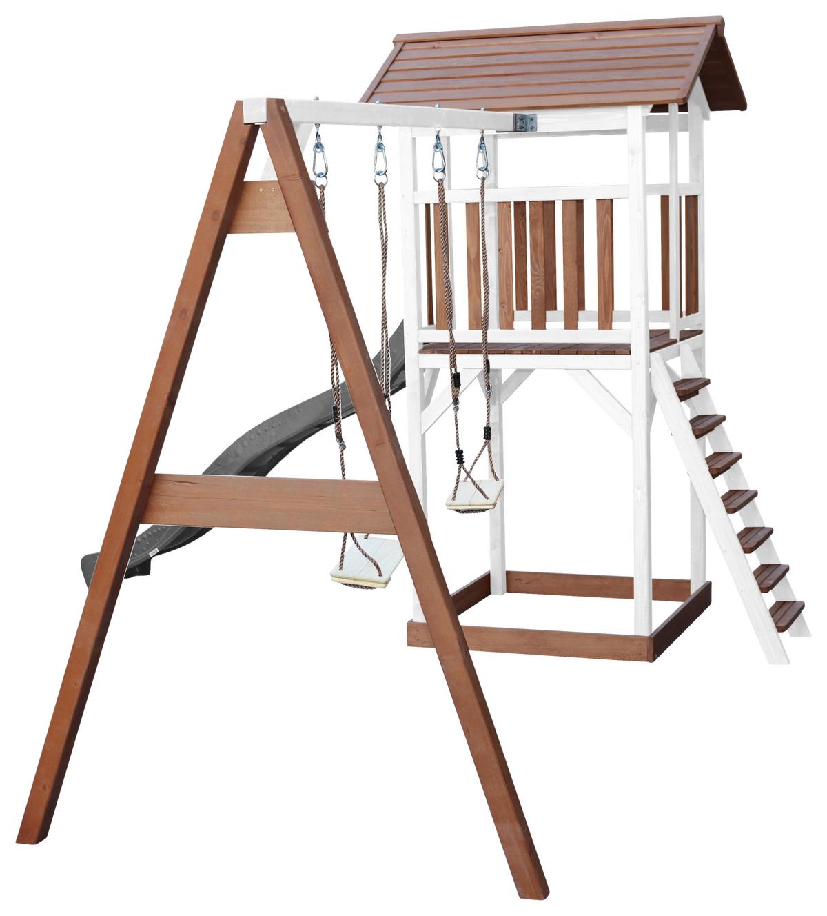 SPIELTURM A025.122.81 - Braun/Weiß, KONVENTIONELL, Holz/Kunststoff (356,6/241,9/349cm) - Ambia Garden