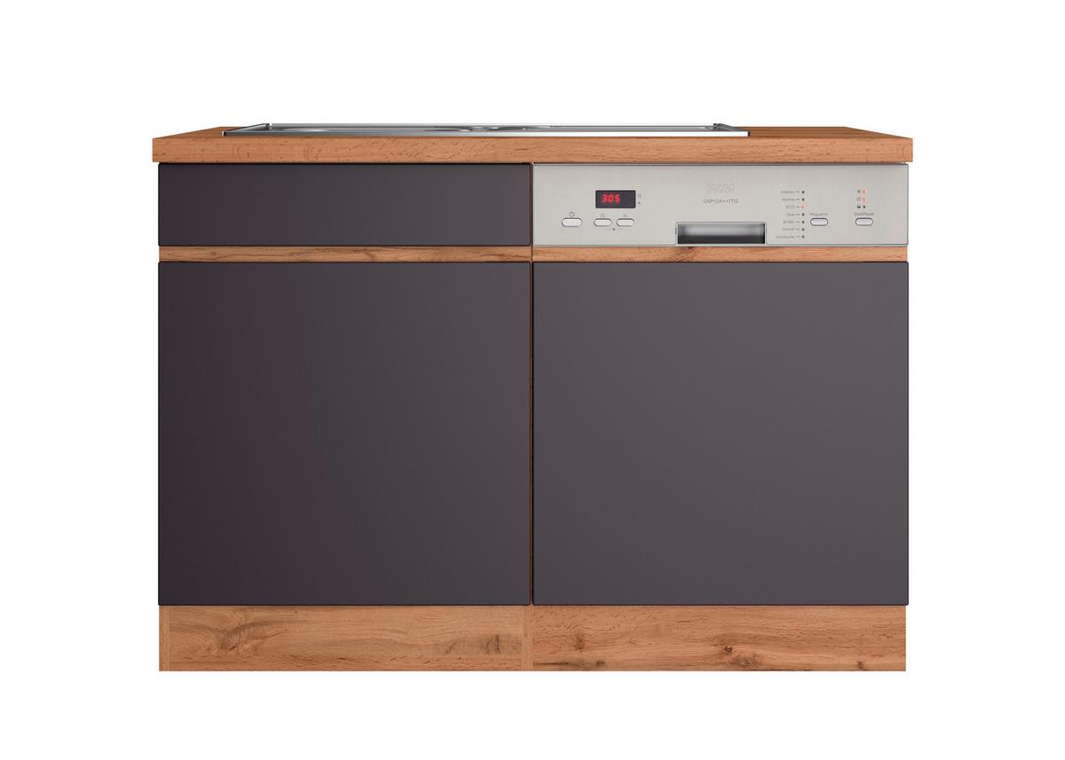 Spülenschrank Turin mit Spüle ca. 120x86 cm Grau/Eiche - Eiche Wotan/Grau, Design, Holzwerkstoff (120/86/60cm) - Held